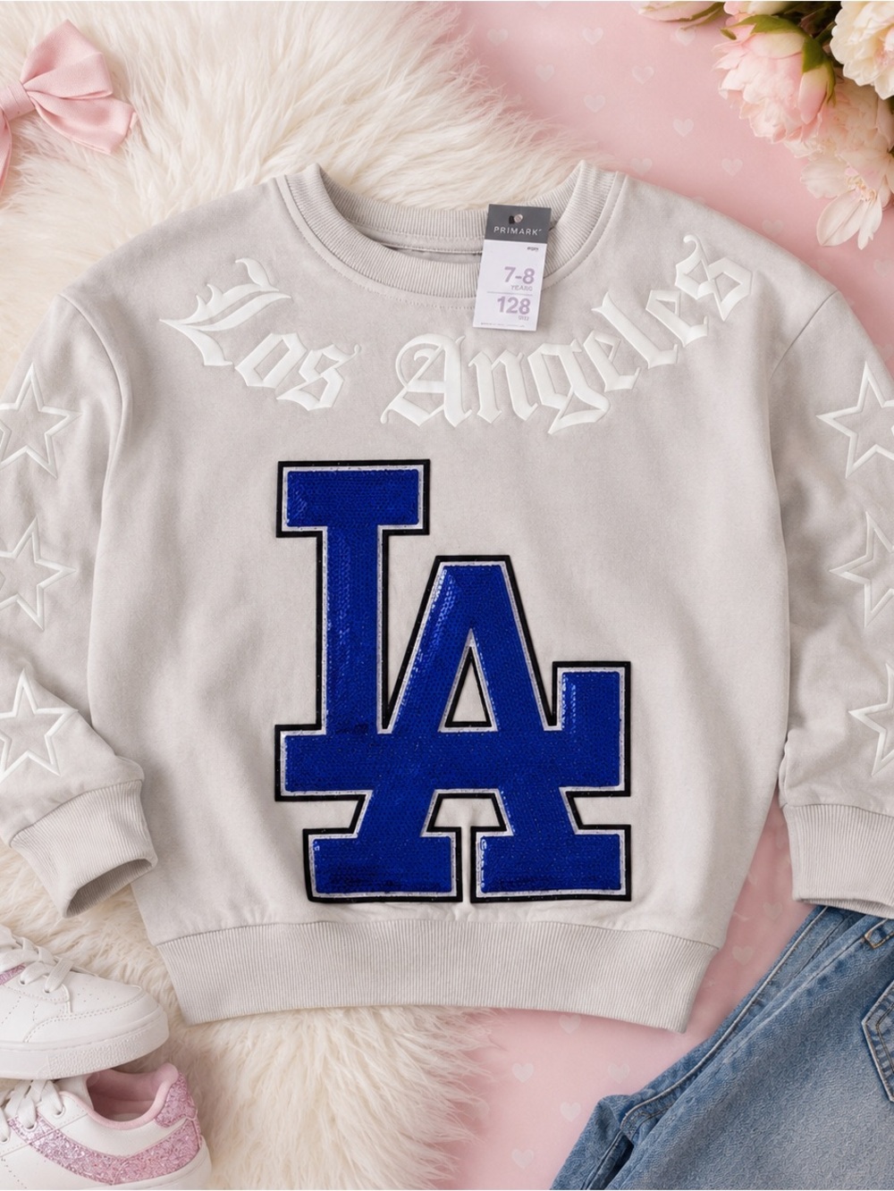 Girls Los Angeles LA Sequin Sweatshirt Size 7-8 Years
